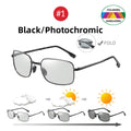 Lunettes de soleil pliables photochromiques pour hommes avec verres polarisés, monture rectangulaire en métal, lunettes de soleil tendance pour hommes