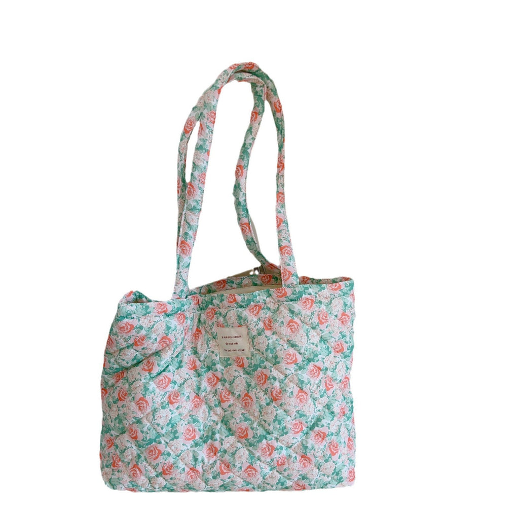 Floral Quilted Cotton Single Shoulder Large Bag with Large Capacity Mommy Bag and Book Bag