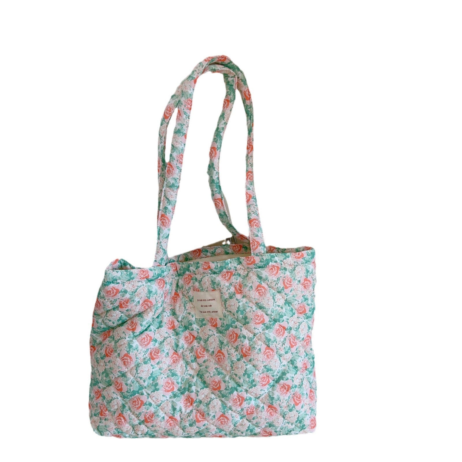 Floral Quilted Cotton Single Shoulder Large Bag with Large Capacity Mommy Bag and Book Bag