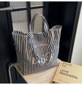 Colorful Stripe Canvas Tote Bag for Women, Large Capacity, Casual Shoulder Handbag, Simple Design