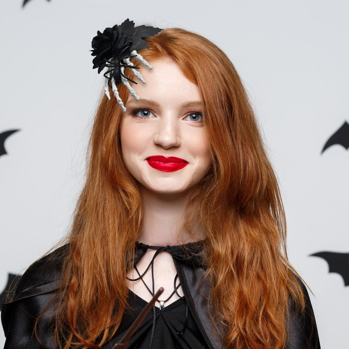 Halloween Ghost Hand Black Rose Spider Hair Clip, Skull Hand Hair Accessory, Horror Costume Party Decoration