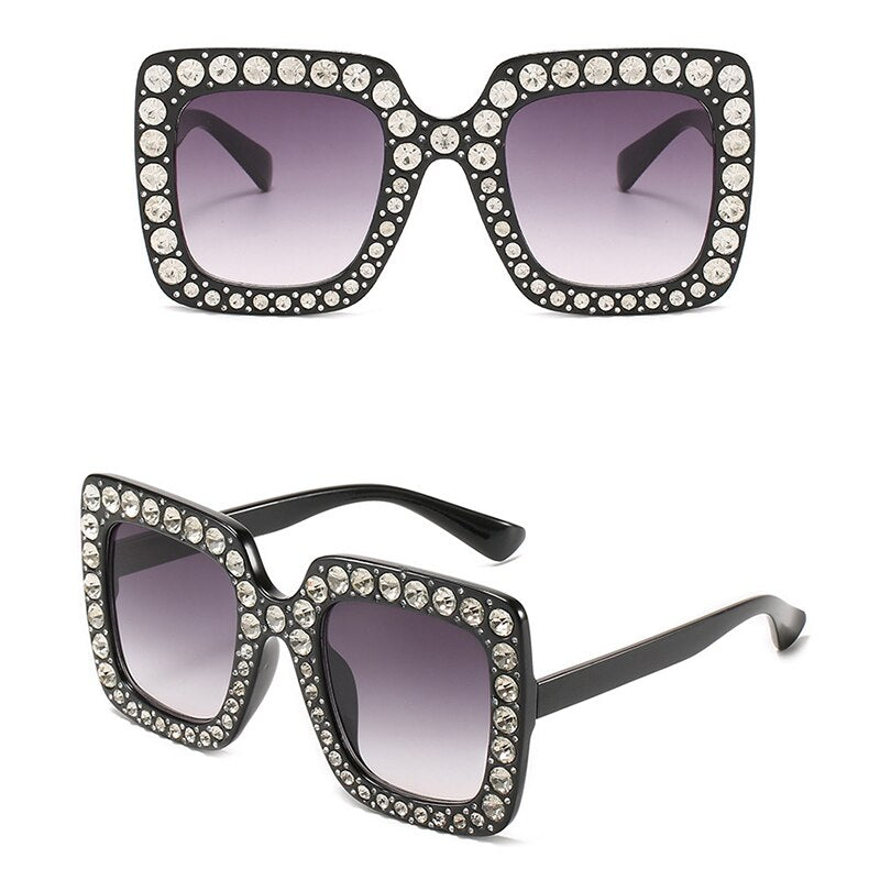 Vintage Oversized Square Colorful Diamond Sunglasses Women Big Frame Luxury Brand Crystal Sun Glasses Rhinestone Eyewear