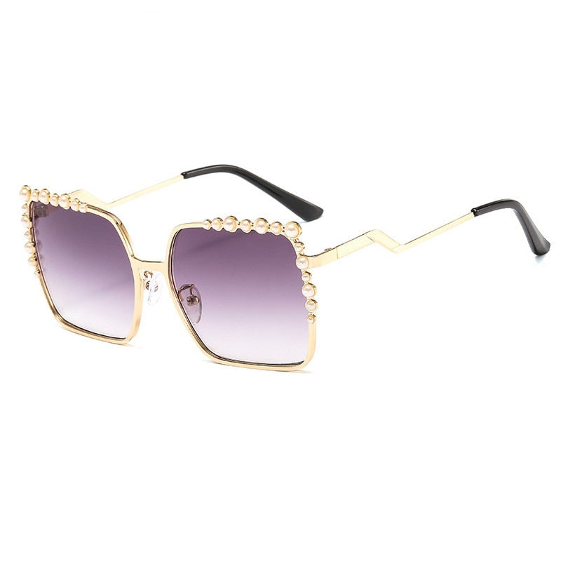 Oversized Square Sun Glasses Ladies New Luxury Pearl Sunglasses Women Brand Designer  Fashion Shades Big Square