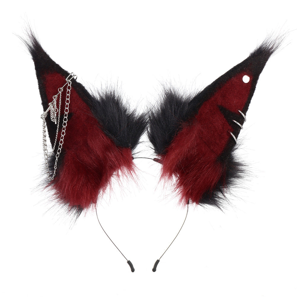 Halloween Animal Ears Headband Faux Dog Ears Plush Performance Headwear Chain Accessories Cosplay Convention Live Streaming