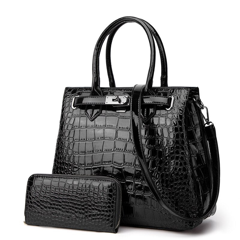 Sac à main pour femme, designer, luxe, nouveau, en cuir PU, motif crocodile, sac à bandoulière, 2 pièces, sac bandoulière, pochette, portefeuille femme
