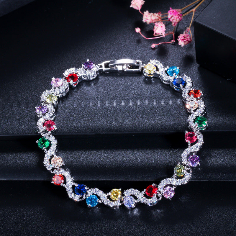 Pulsera de tenis de circonita cúbica AAA+, 5 colores, bañada en plata