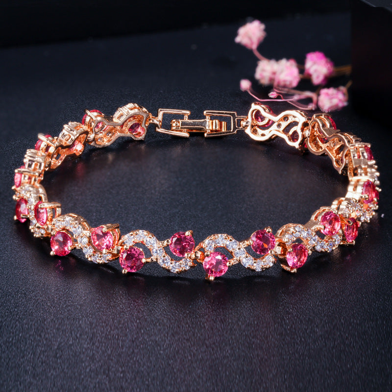 AAA+ Cubic Zirconia Gold-Plated Tennis Bracelet, 5 Colors
