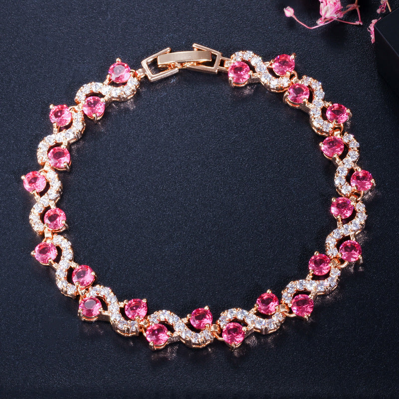 AAA+ Cubic Zirconia Gold-Plated Tennis Bracelet, 5 Colors