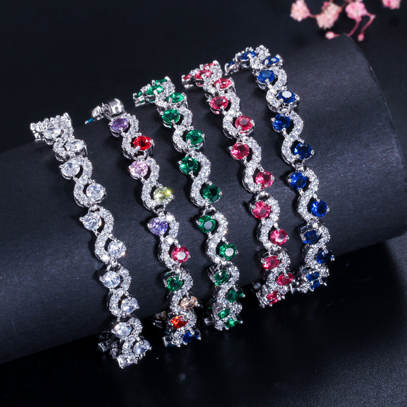 Pulsera de tenis de circonita cúbica AAA+, 5 colores, bañada en plata