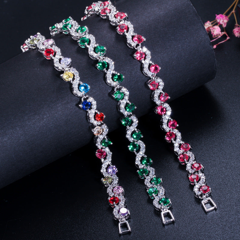 AAA+ Cubic Zirconia Tennis Bracelet, 5 Colors, Silver Plated