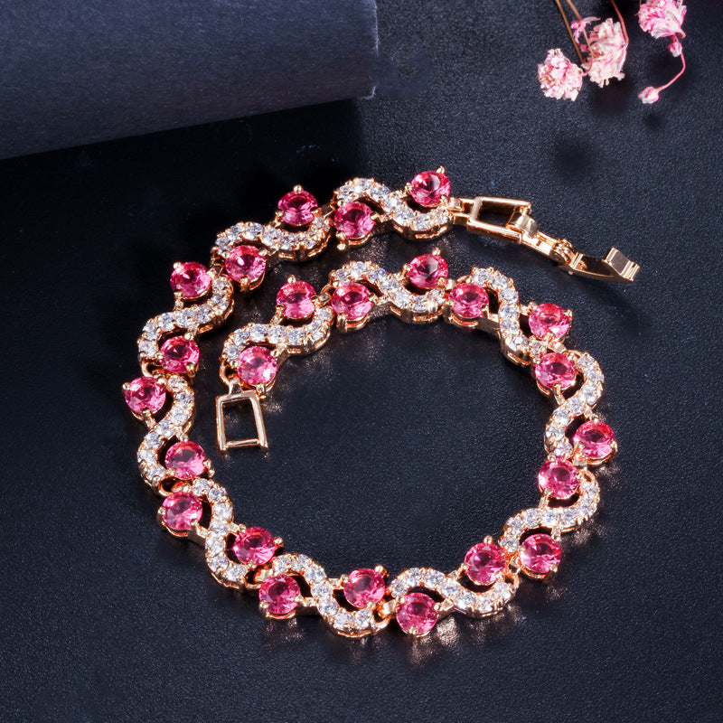 AAA+ Cubic Zirconia Gold-Plated Tennis Bracelet, 5 Colors