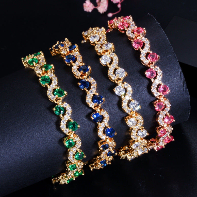 AAA+ Cubic Zirconia Gold-Plated Tennis Bracelet, 5 Colors