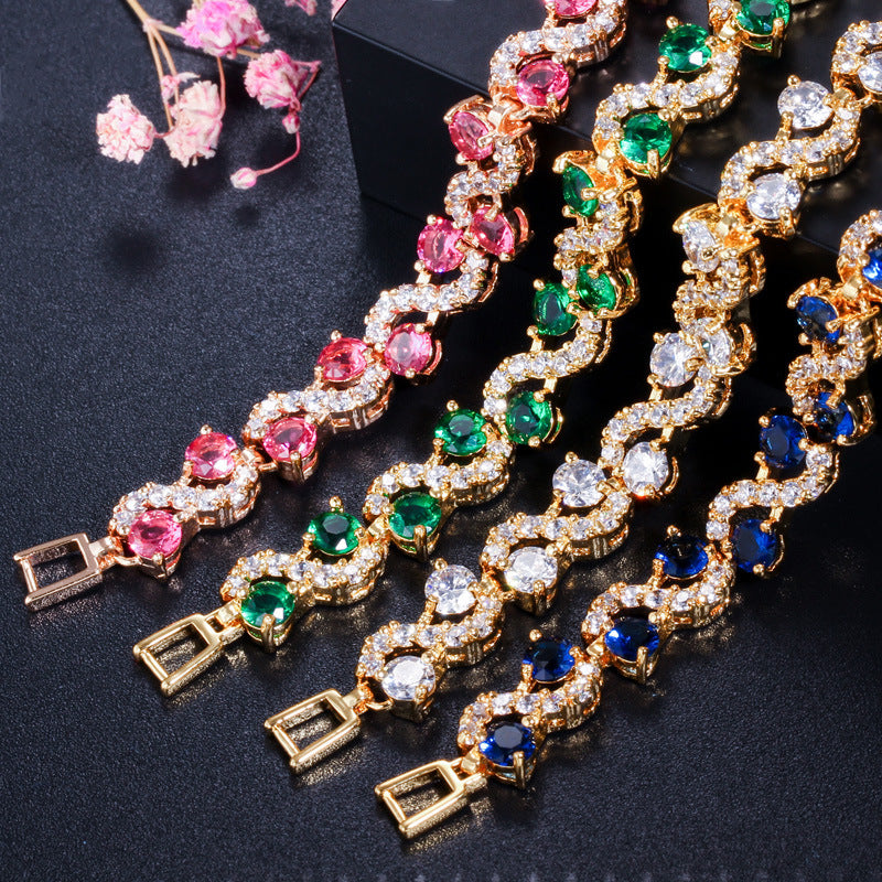 AAA+ Cubic Zirconia Gold-Plated Tennis Bracelet, 5 Colors