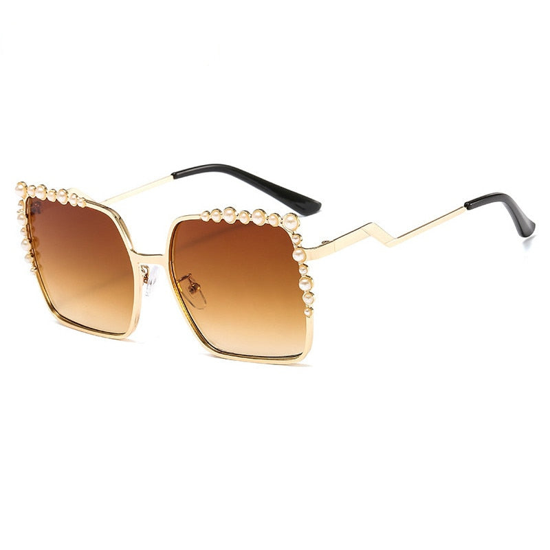 Oversized Square Sun Glasses Ladies New Luxury Pearl Sunglasses Women Brand Designer  Fashion Shades Big Square