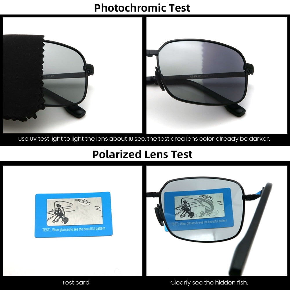 Lunettes de soleil pliables photochromiques pour hommes avec verres polarisés, monture rectangulaire en métal, lunettes de soleil tendance pour hommes