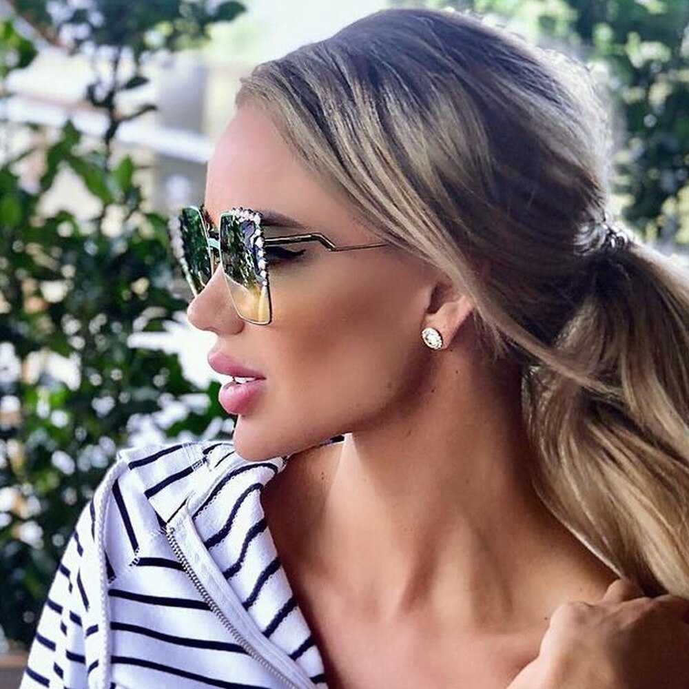 Oversized Square Sun Glasses Ladies New Luxury Pearl Sunglasses Women Brand Designer  Fashion Shades Big Square