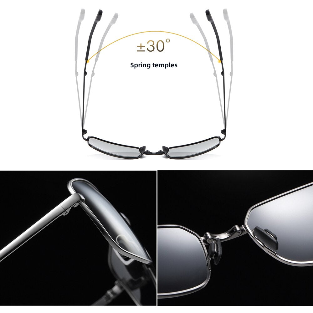 Lunettes de soleil pliables photochromiques pour hommes avec verres polarisés, monture rectangulaire en métal, lunettes de soleil tendance pour hommes