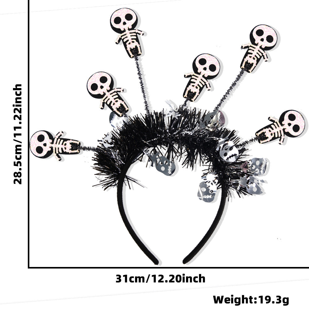 Nouveau bandeau d'Halloween avec motif citrouille, araignée et pompon, rayures colorées, accessoire de fête amusant pour la célébration d'Halloween