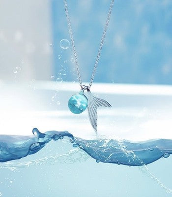 Collier queue de sirène en argent sterling 925 avec pendentif sphère en cristal bleu clair, chaîne ajustable