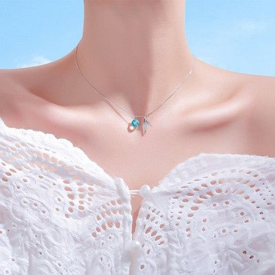 Collier queue de sirène en argent sterling 925 avec pendentif sphère en cristal bleu clair, chaîne ajustable