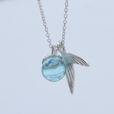 Collier queue de sirène en argent sterling 925 avec pendentif sphère en cristal bleu clair, chaîne ajustable