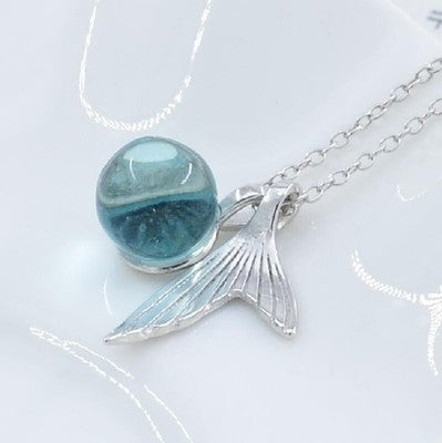Collier queue de sirène en argent sterling 925 avec pendentif sphère en cristal bleu clair, chaîne ajustable