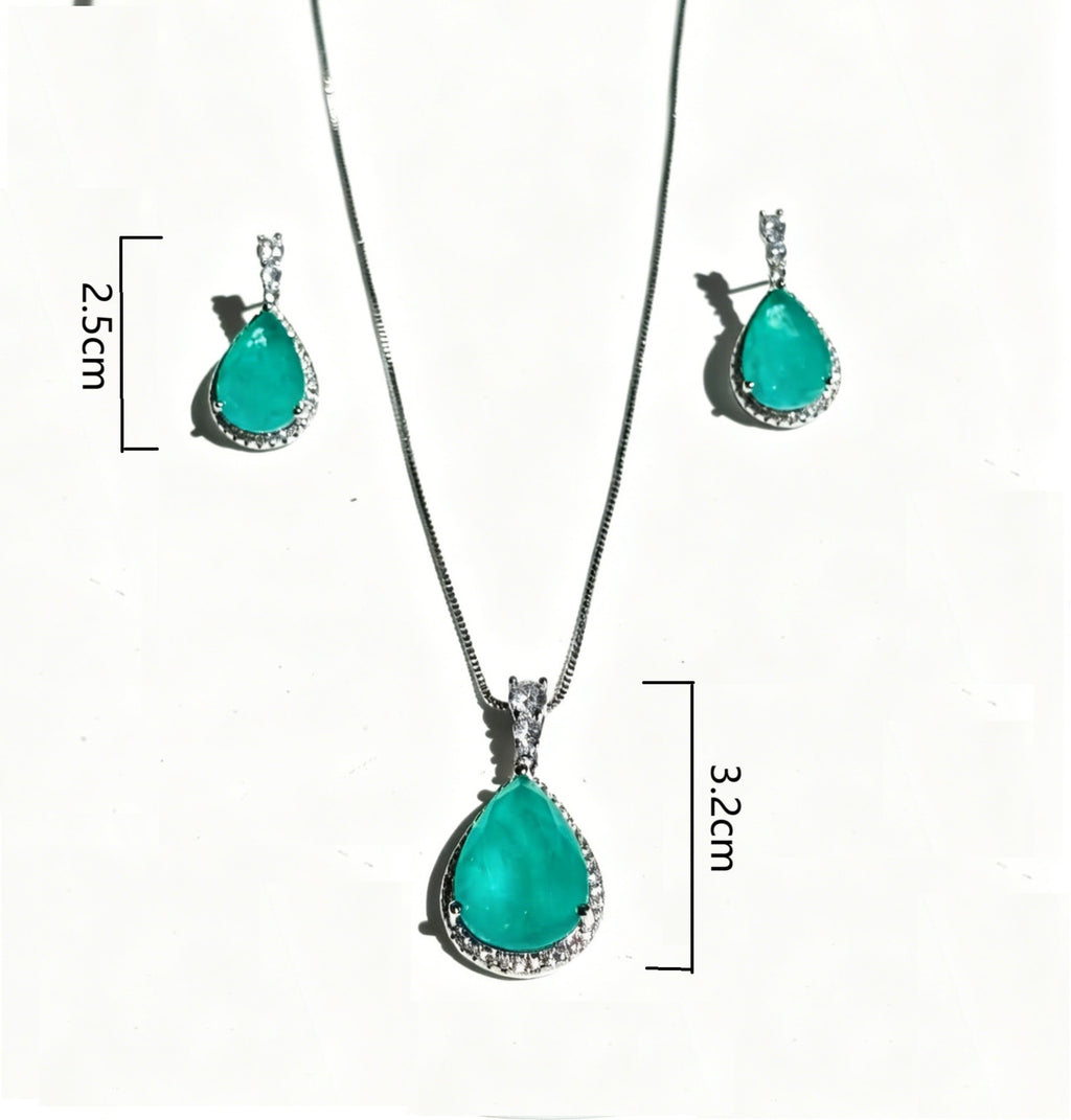 Parure de bijoux simulés Tourmaline Paraiba : collier et boucles d'oreilles, hypoallergénique