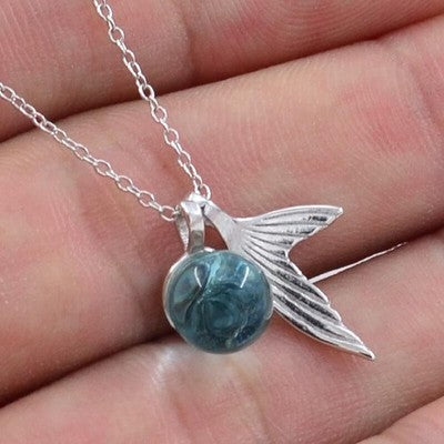 Collier queue de sirène en argent sterling 925 avec pendentif sphère en cristal bleu clair, chaîne ajustable