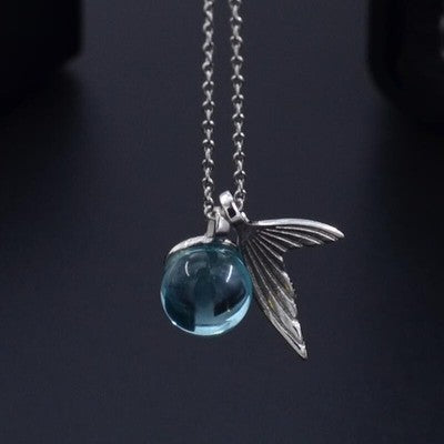 Collier queue de sirène en argent sterling 925 avec pendentif sphère en cristal bleu clair, chaîne ajustable