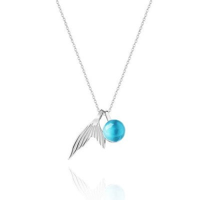 Collier queue de sirène en argent sterling 925 avec pendentif sphère en cristal bleu clair, chaîne ajustable