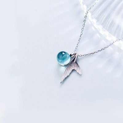 Collier queue de sirène en argent sterling 925 avec pendentif sphère en cristal bleu clair, chaîne ajustable