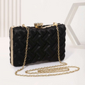 Luxury Pleated Woven Satin Evening Bag Gold Metal Frame Chain Bridal Wedding Formal Clutch Purse