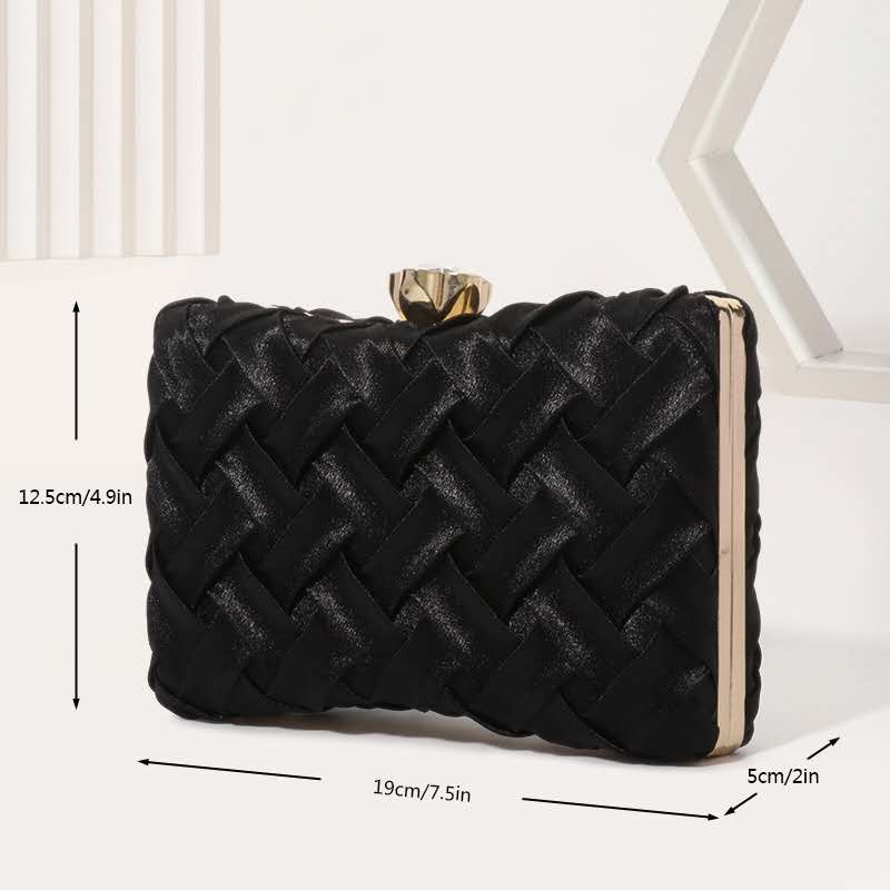 Luxury Pleated Woven Satin Evening Bag Gold Metal Frame Chain Bridal Wedding Formal Clutch Purse