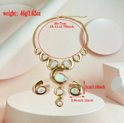 Modern Geometric Black & White Resin  Jewelry Set Gold Plated Curve Necklace Matching Stud Earrings Women Party Accessory