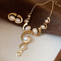 Modern Geometric Black & White Resin  Jewelry Set Gold Plated Curve Necklace Matching Stud Earrings Women Party Accessory