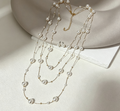 Multi Strand Gradient Floating Pearl Long Necklace & Matching Stud Earrings Gold Plated Adjustable Extension Chain Women Jewelry Kit