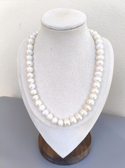 Large 11-12mm Freshwater Natural Pearl Necklace, Luxurious White Pearl Necklace