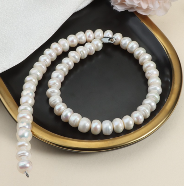 Large 11-12mm Freshwater Natural Pearl Necklace, Luxurious White Pearl Necklace