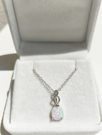Teardrop Opal Infinity Twist Pendant Necklace