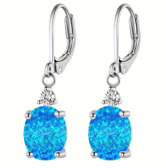 Oval Opal Leverback Drop Earrings, Silver & Rose Gold Plated