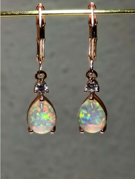 Teardrop Opal Drop Earrings, Leverback Dangle Earrings