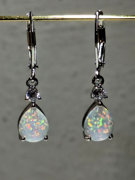 Teardrop Opal Drop Earrings, Leverback Dangle Earrings