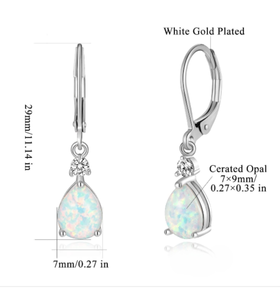 Teardrop Opal Drop Earrings, Leverback Dangle Earrings