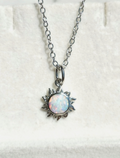 18K white gold plated opal necklace with sun-shaped pendant