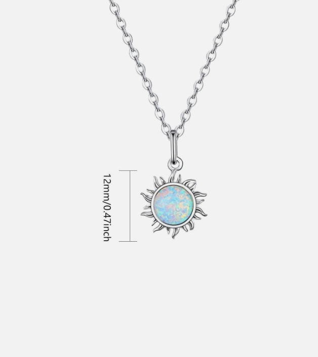 18K white gold plated opal necklace with sun-shaped pendant