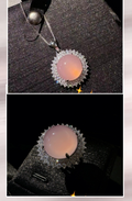 Set of necklace and ring with round pink gemstone, silver-plated zirconia