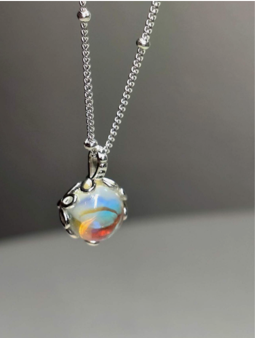 925 Silver Necklace with Opal Pendant, Hypoallergenic. Nickel-free.