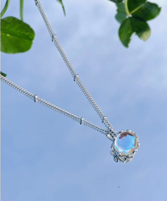 925 Silver Necklace with Opal Pendant, Hypoallergenic. Nickel-free.