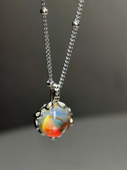 925 Silver Necklace with Opal Pendant, Hypoallergenic. Nickel-free.