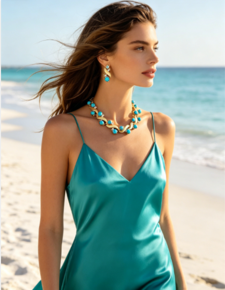 Vintage style woven natural turquoise stone set, 2 PCS